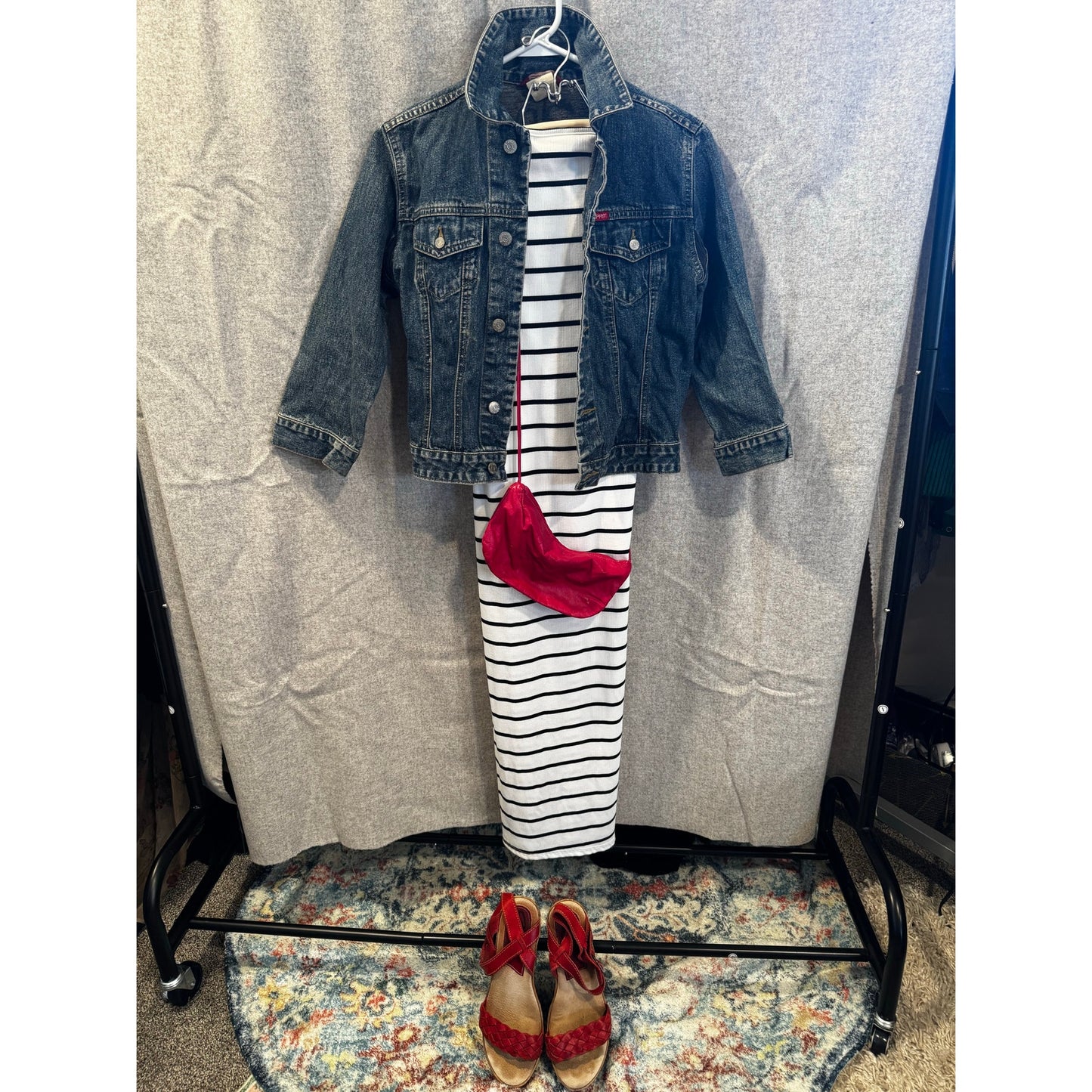 Strapless Whiite and Black Striped Dress